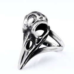 Stainless Steel Bold Bird Skull Crescent Moon Ring