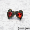 Bronze Angel Wings Red Rhinestone Heart Earrings
