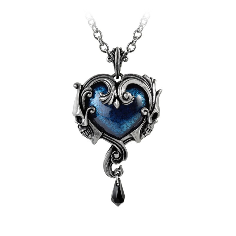 Blue Heart-shaped Skulls Necklace -- Alchemy P792 Affair du Coeur