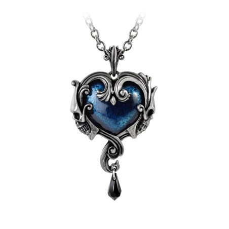 Blue Heart-shaped Skulls Necklace -- Alchemy P792 Affair du Coeur