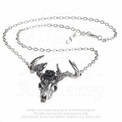 Pewter Stag Skull Necklace -- Alchemy P807 White Hart, Black Rose