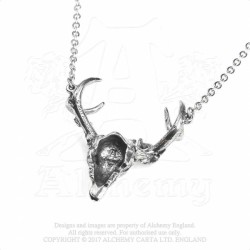 Pewter Stag Skull Necklace -- Alchemy P807 White Hart, Black Rose