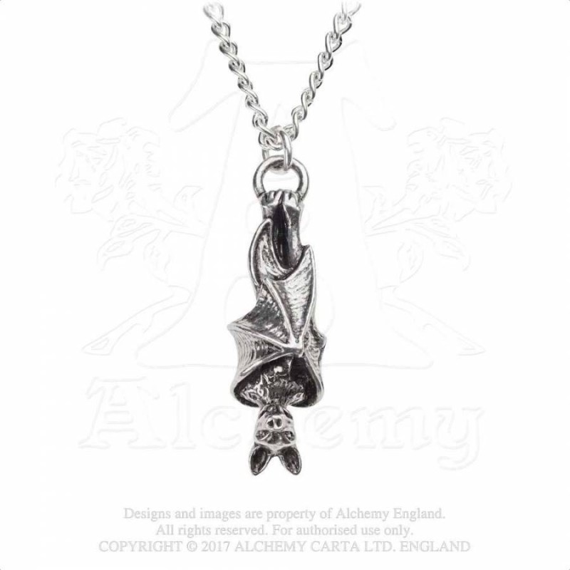 Hanging Bat Pewter Necklace -- Alchemy P808 Awaiting the Eventide