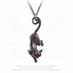 Stalking Black Cat Swarovski Eyes Necklace -- Alchemy P816 Cat Sith