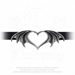 Batwing Open Heart Faux Leather Choker -- Alchemy P823 Nocte Amor