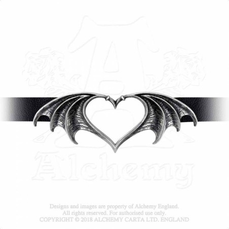 Batwing Open Heart Faux Leather Choker -- Alchemy P823 Nocte Amor