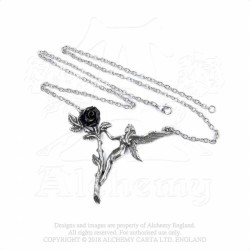 Alchemy Gothic P844 Faerie Glade -- black rose pewter pixie necklace