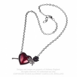 Alchemy Gothic P848 Wounded By Love -- black rose red heart pewter