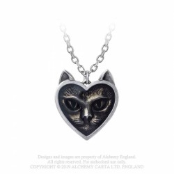 Heart-shaped Black Cat Cute Cat Ears Necklace -- Alchemy P884 Love Cat