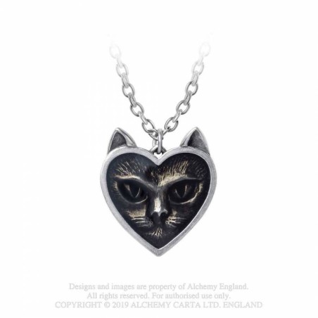 Heart-shaped Black Cat Cute Cat Ears Necklace -- Alchemy P884 Love Cat