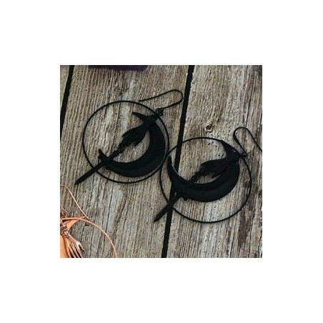 Black Circle Crescent Moon Hand Dagger Earrings (pair)