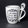 Alchemy Gothic ALMUG19 Freaks Like Me Drink Tea: Mug and Spoon Set