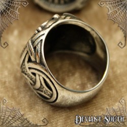 Stainless Steel Vegvisir Ouroboros Dragon Signet Ring