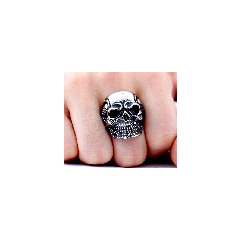 Stainless Steel Biker Skull Smiling Ring