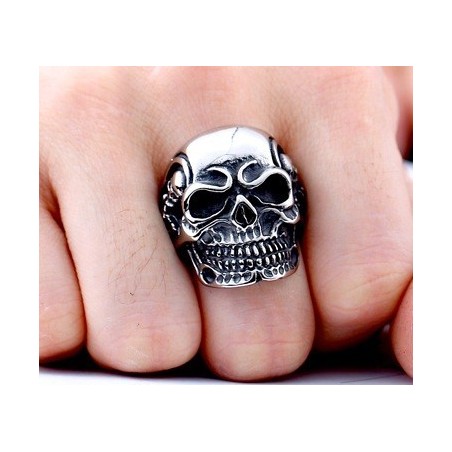 Stainless Steel Biker Skull Smiling Ring