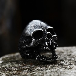 Stainless Steel Toothless Screaming Skull Ring - Antique Black