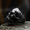 Stainless Steel Toothless Screaming Skull Ring - Antique Black