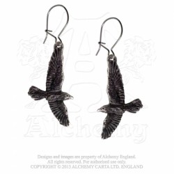 Alchemy Gothic E333 Black Raven Dropper Earrings (pair)