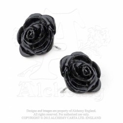 Alchemy Gothic E339 The Romance of Black Rose Stud Earrings (pair)