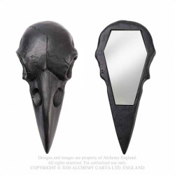 Alchemy Gothic V99B Raven Skull Hand Mirror - Black