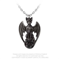 Alchemy Gothic P925 Guardian of Soma -- winged black cat Swarovski