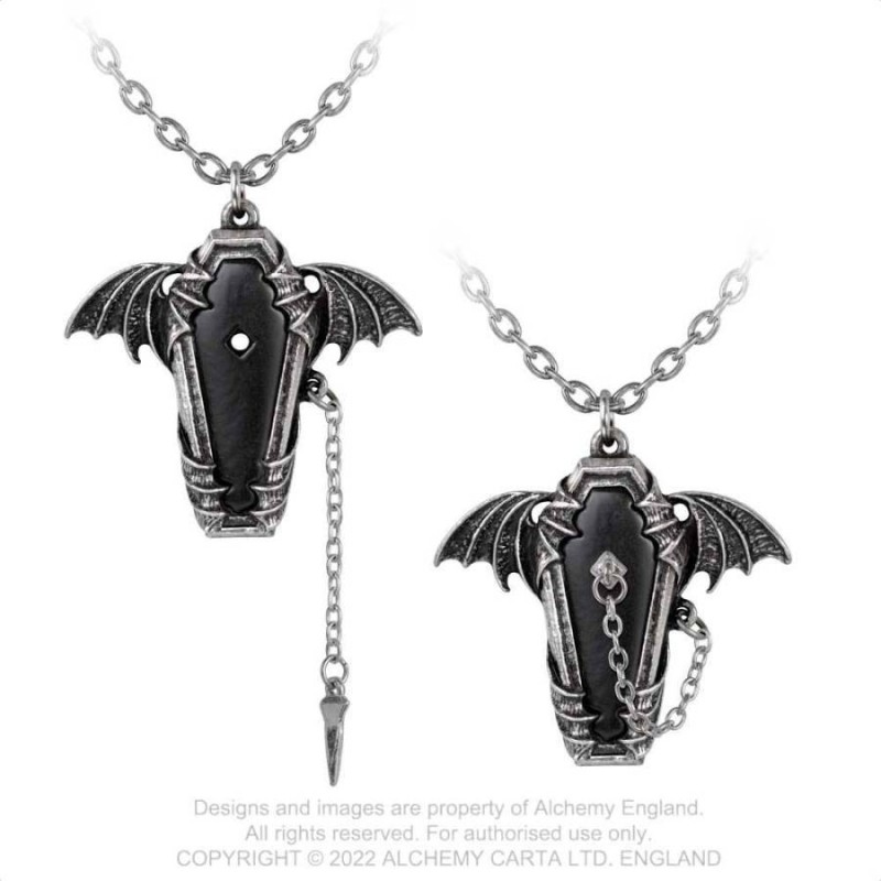 Alchemy Gothic P927 Eternal Sleep -- winged coffin-shaped pewter