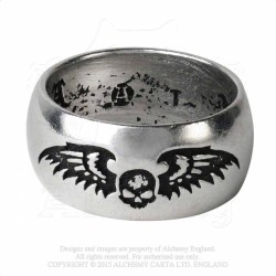 Alchemy Gothic AG-R207 Desolation -- skull wings pewter ring