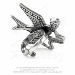 Alchemy Gothic ULFR4 Swallow Love Pewter Ring