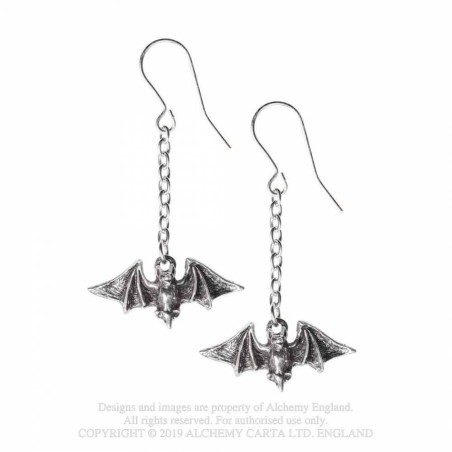 Alchemy Gothic E429 Kiss The Night -- flying bats hanging earrings (pair)