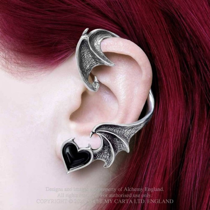 Alchemy Gothic E445 Blacksoul Ear-wrap (Left-ear) -- black heart batwing