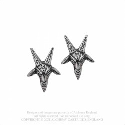 Alchemy Gothic E449 Baphomet -- ram's head pewter studs (pair)