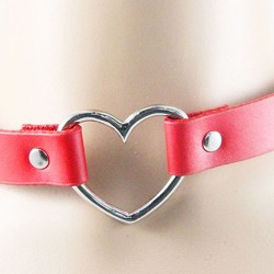 PU Leather Heart Choker Collar - Red