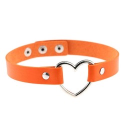 PU Leather Heart Choker Collar - Orange
