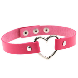 PU Leather Heart Choker Collar - Pink