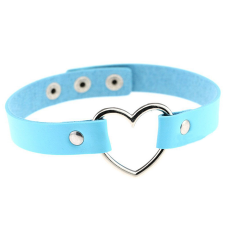 PU Leather Heart Choker Collar - Light Blue