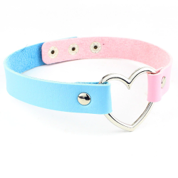 PU Leather Heart Choker - Two-tone - Light Blue & Light Pink