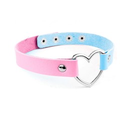 PU Leather Heart Choker - Two-tone - Light Pink & Light Blue