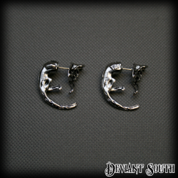 Hanging Cats Long Tails Earrings (pair) - Silver