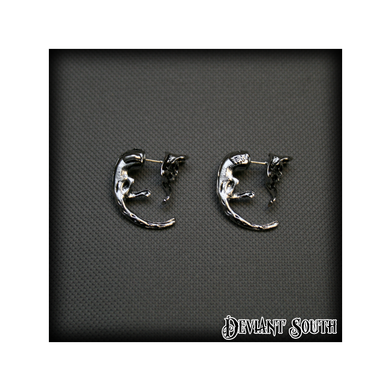 Hanging Cats Long Tails Earrings (pair) - Silver