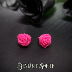 Glitter Rose Stud Earrings - Pink