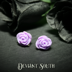 Glitter Rose Stud Earrings - Purple