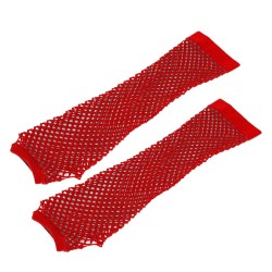 Fishnet Mesh Gloves - Long - Red