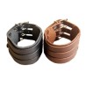 Wide Genuine Leather Unisex Wristband - Black - 3 Buckle
