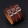 Wide Genuine Leather Unisex Wristband - Brown - 3 Buckle