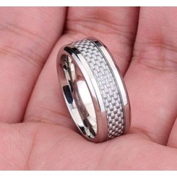 Stainless Steel Carbon Fiber Weave Inlay Band Ring