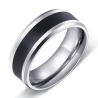 Stainless Steel Black Inlay Silver Band Ring