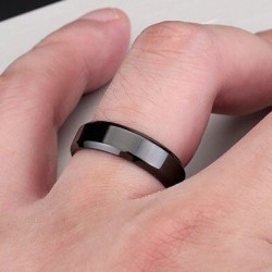 Stainless Steel Polished Curved Edges 8mm Black Band Ring