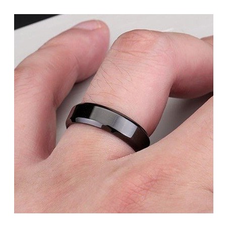 Stainless Steel Polished Curved Edges 8mm Black Band Ring