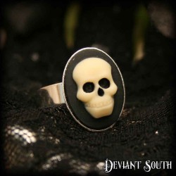 Deviant South Small Skull Cameo Silver Adjustable Ring