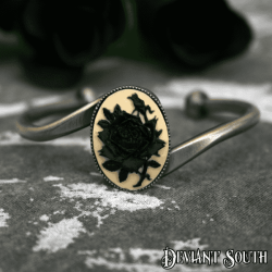 Deviant South 'A Thorn's Kiss' Black Rose Cameo Antique Silver Cuff